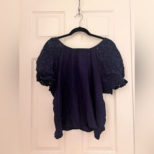 Navy Blue Eyelet Top